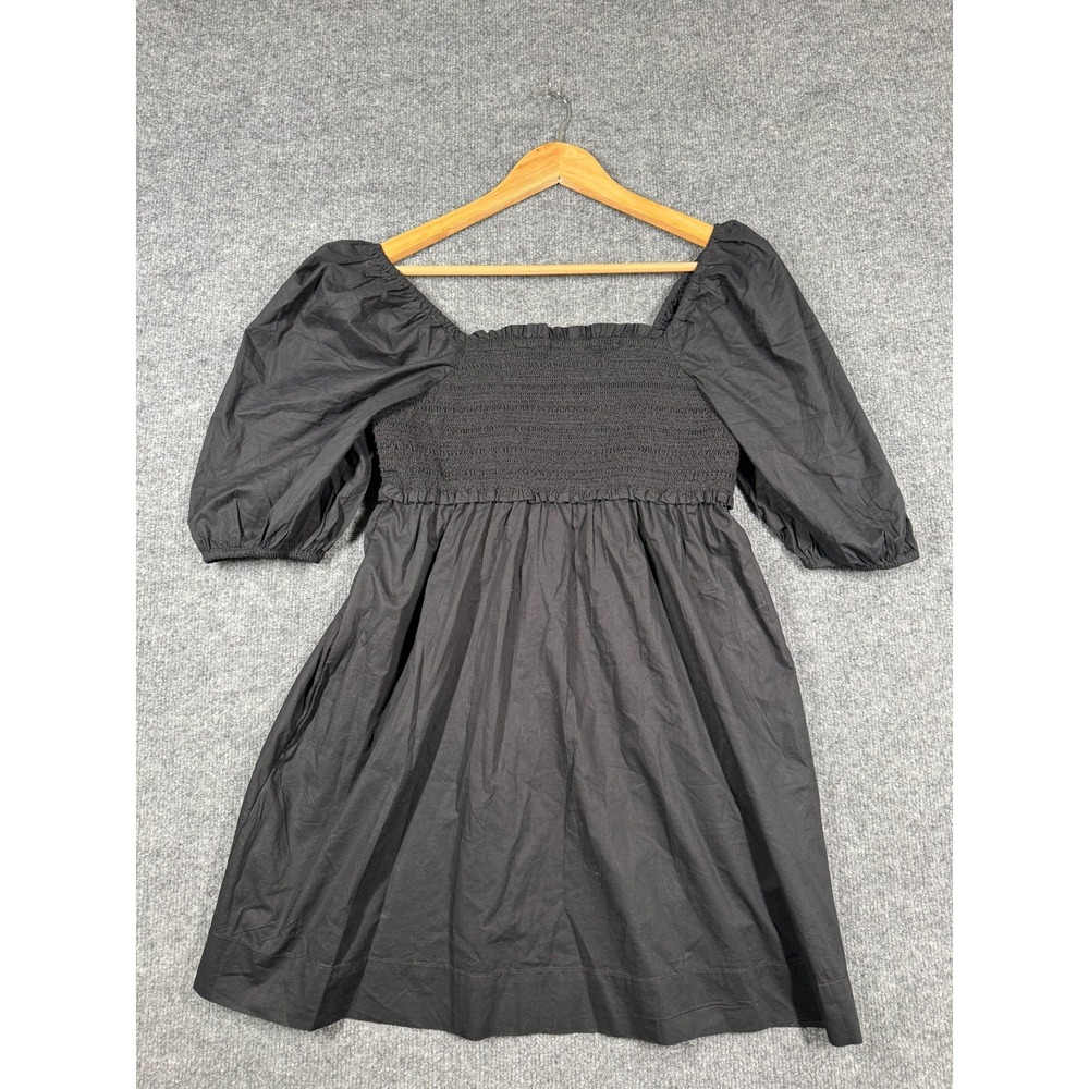 American Eagle Outfitters Blouse Top Women Small Black Lined Smocked Puff Sleeve